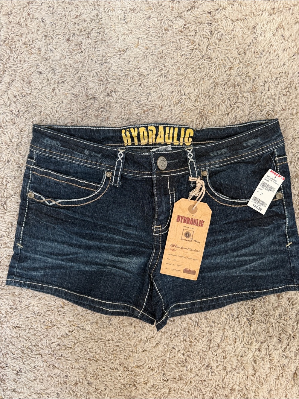 Hydraulic Dark Blue Denim Jean Shorts with Contrast Stitching